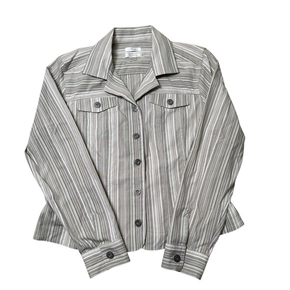 Christopher & Banks L Stretch Beige, Green & Brown Striped Jacket - Picture 1 of 5